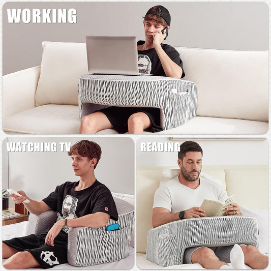 Reading Pillow for Lap, Extra Large Arm Rest Pillow for Adult, Memory Foam Lap Desk Pillow for Reading, Working, Crocheting, Playing Steam Deck Switch or Sitting in Bed Couch(Ash Grey)