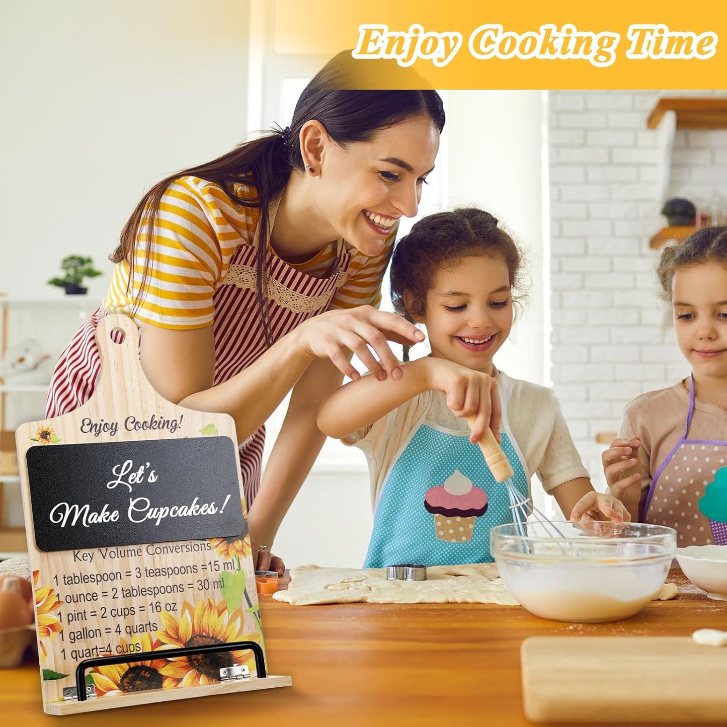 Capoda Cookbook Stand for Kitchen Counter Adjustable Sunflower Recipe Book Holder with Chalkboard Enjoy Cooking Mom Gifts Mothers Day Birthday Gift from Daughter Son Best Mom Ever Gift for Mother