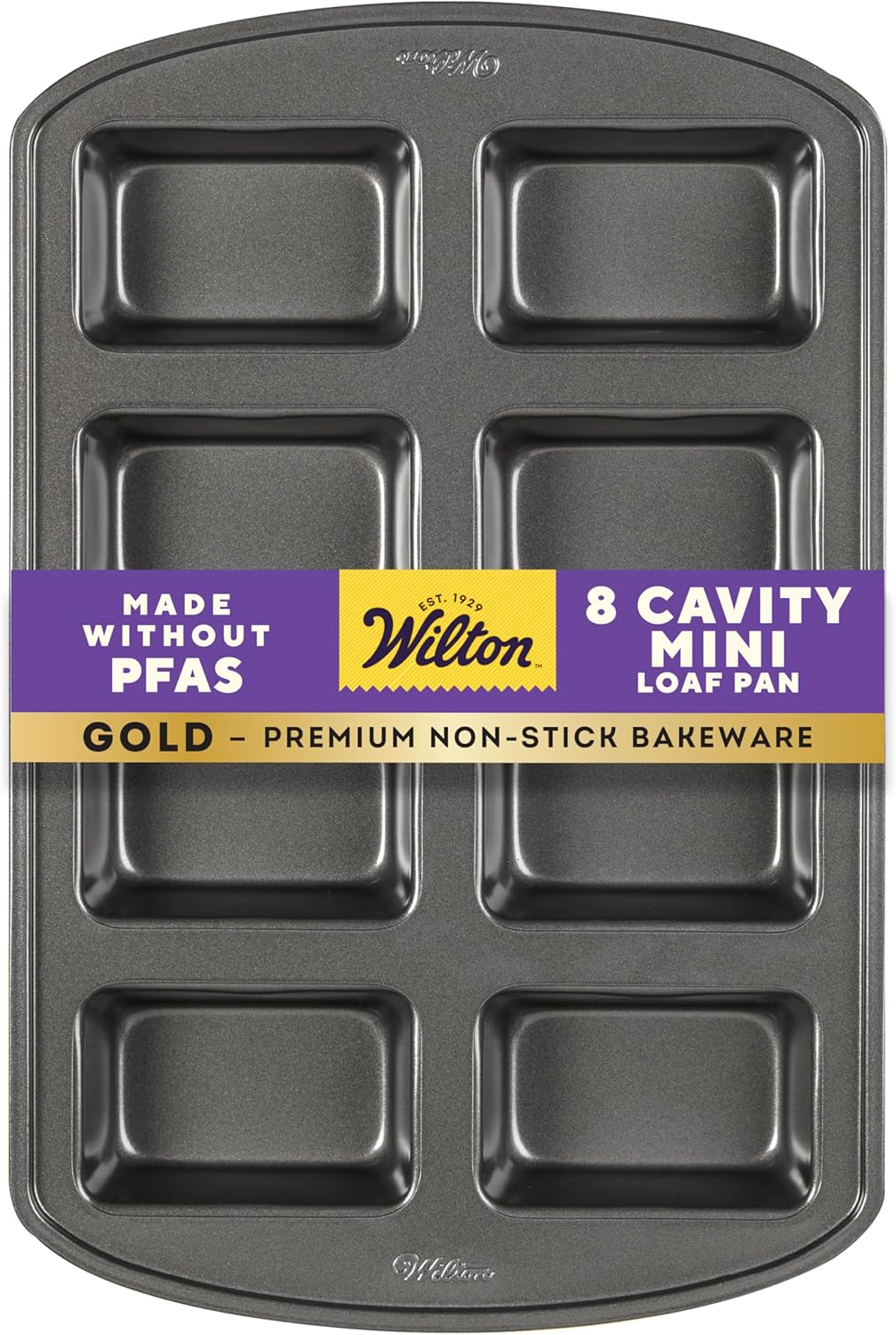Wilton Gold Non-Stick Mini Loaf Pan, Cold-Rolled Steel Bakeware, Made without PFAS, Packaging May Vary