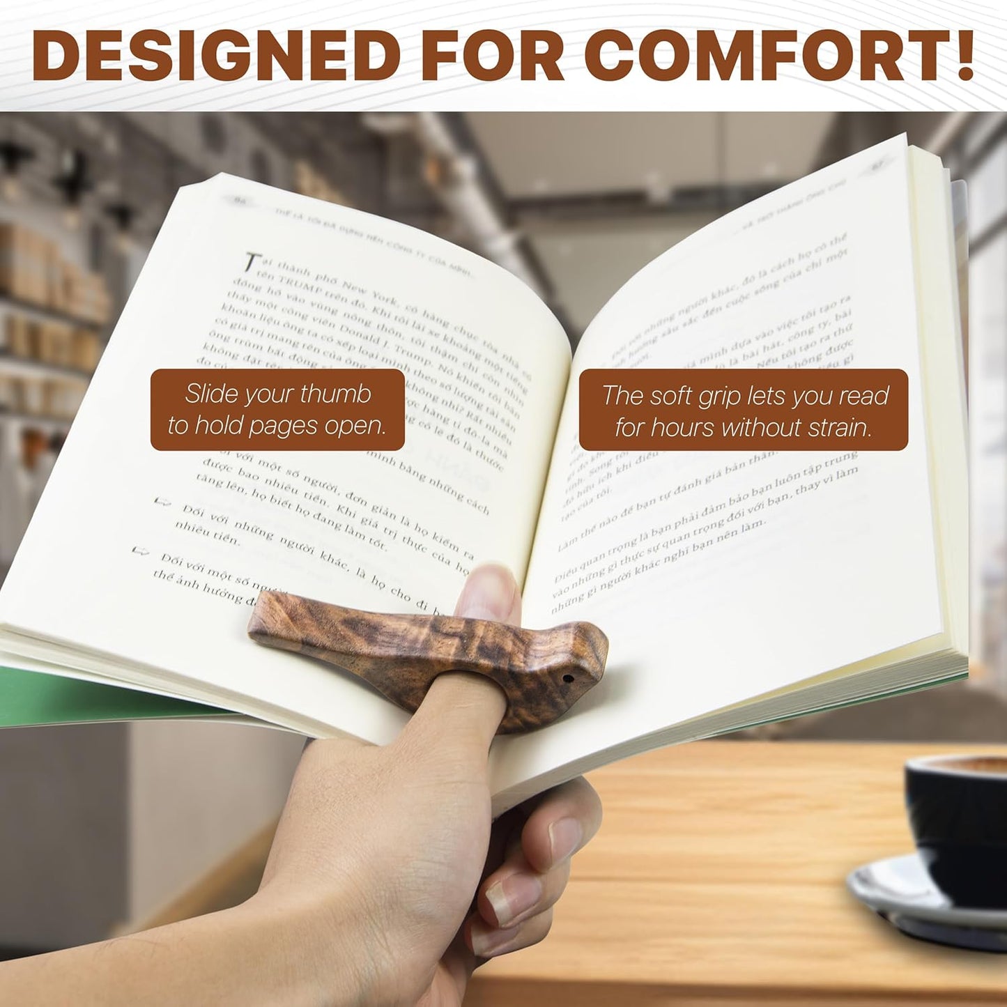 Walnut Bird Book Page Holder, Smooth Finish Wood Book Holder for Reading, Ideal Book Reader Gifts, Book Worm Gifts for Women, Thumb Book Page Holder - For Book Lovers & Literary Gifts (Small)