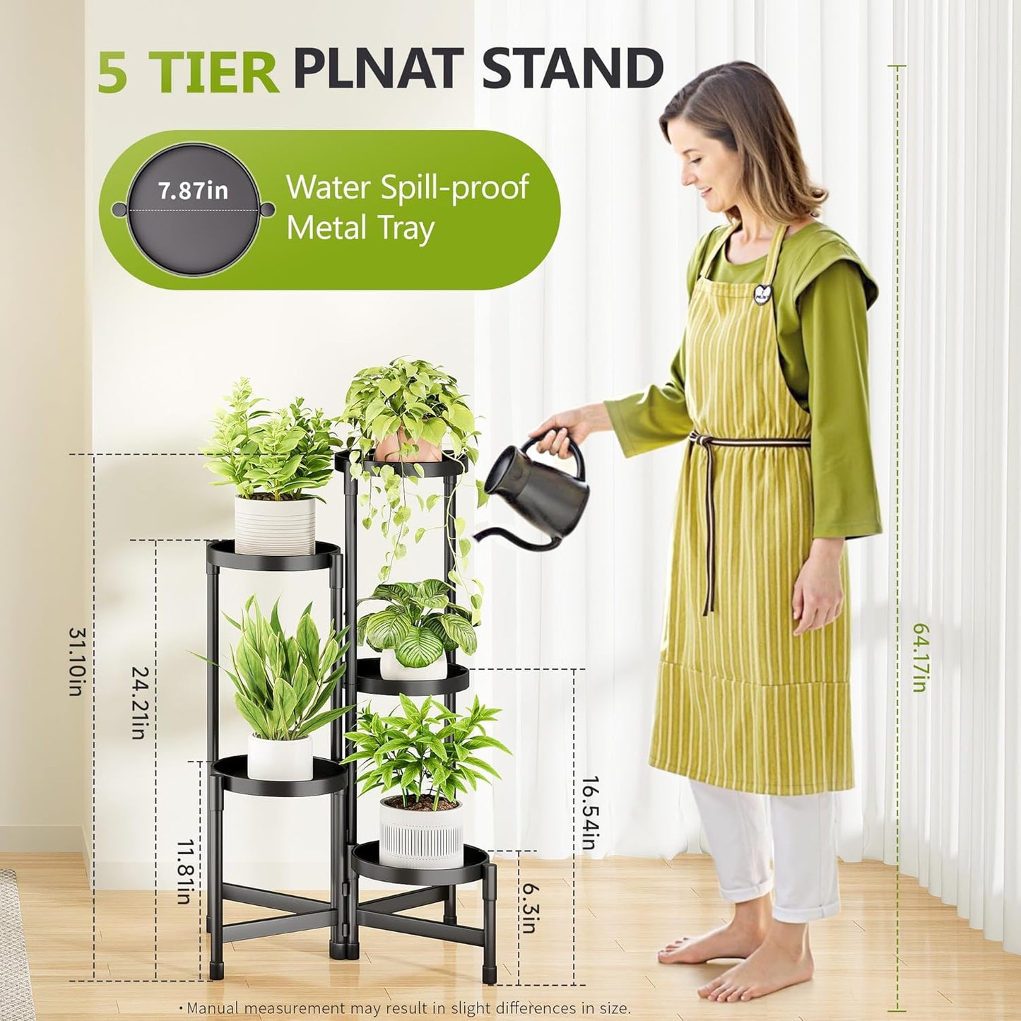 5 Tier Plant Stand Indoor, Tiered Plant Stand Outdoor for Multiple Plants, Corner Plant Shelf for Patio Balcony Porch Garden Living Room House, Black