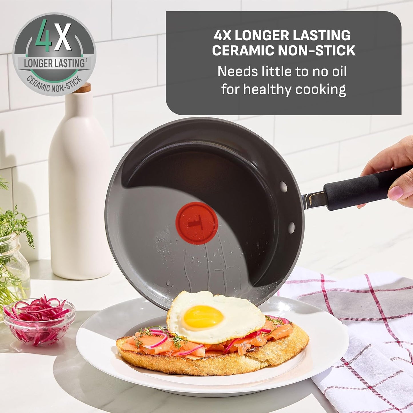 T-Fal Ultimate Hard Anodized 12-Piece Ceramic Nonstick Cookware Set, Oven Safe Up to 400°F, Ceramic Pots and Pans Set, Frying Pans, Saucepan, Stockpot, Cooking Utensils, Grey