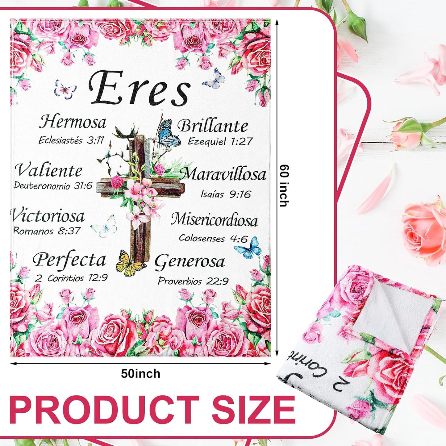 Buryeah Mother's Day Spanish Christian Blanket Religious Gifts Faith Bible Soft Gifts Inspirational Spiritual Scriptures Favors for Women Church Teacher Mother Sister Friend Nurse(Rose)