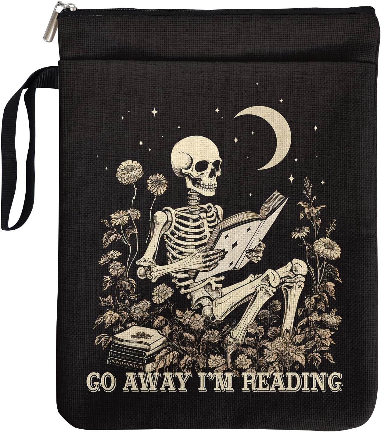 Go Away I'm Reading Book Sleeve for Book Lovers Bookish, Skeleton Gothic Book Cover Gifts for Friends Students Teachers Book Club Bookworm Women Birthday Graduation Reading Day