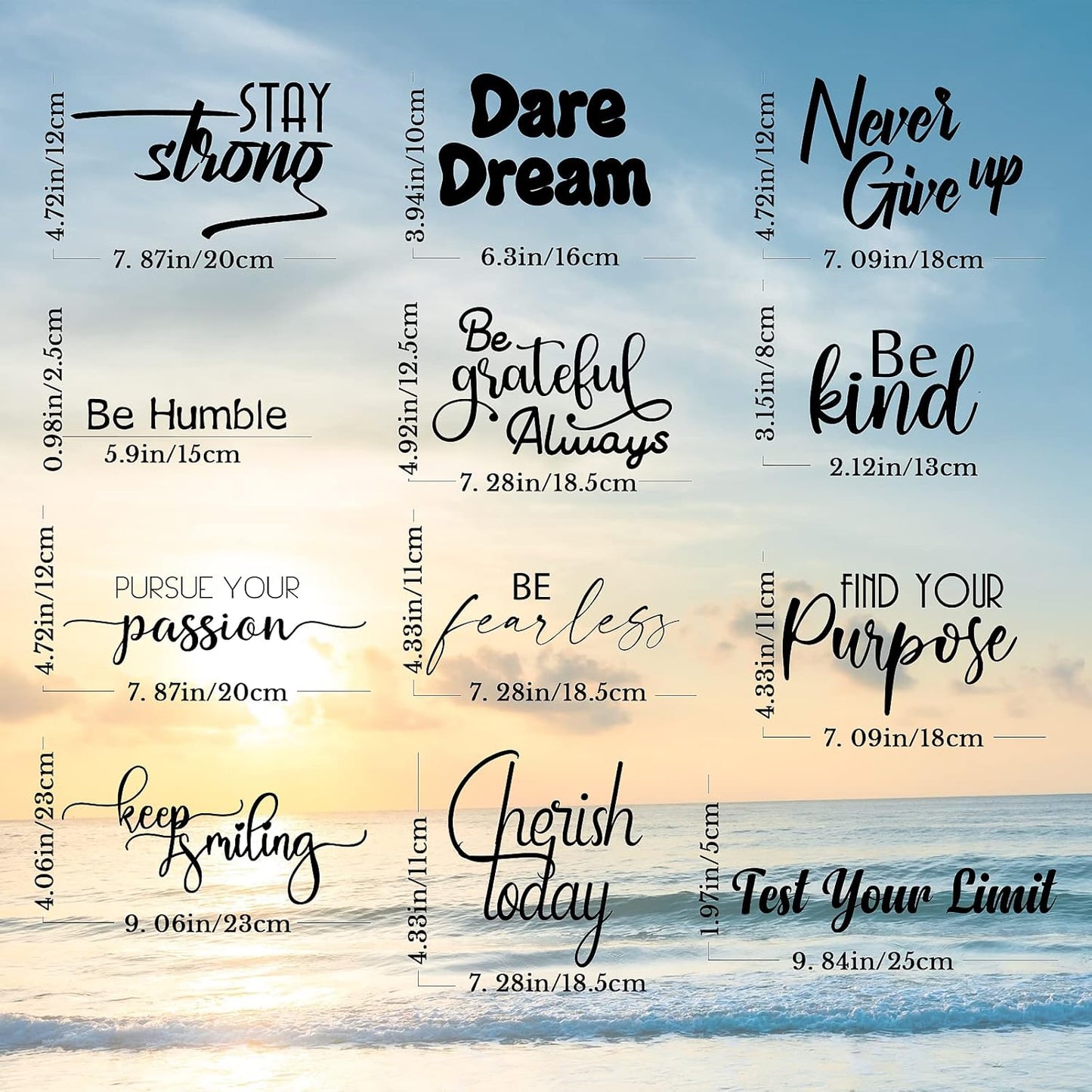 Fumete 12 Pcs Inspirational Quotes Wall Decals Peel and Stick Vinyl Mirror Stickers Motivational Saying Decals Positive Stickers for Bedroom Classroom Bathroom Office Teen Dorm Art Decor