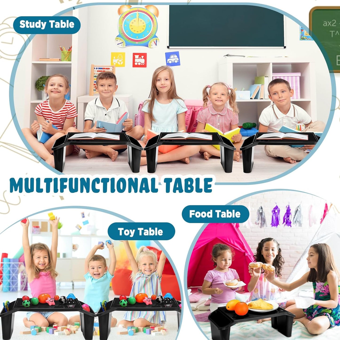 Kisston 12 Pcs Kids Lap Desk Bulk Tray Lap Table Bed Table Plastic Desk with Extra Storage Space Activities Children Portable for Kids Students Work Study School Classroom(Black)