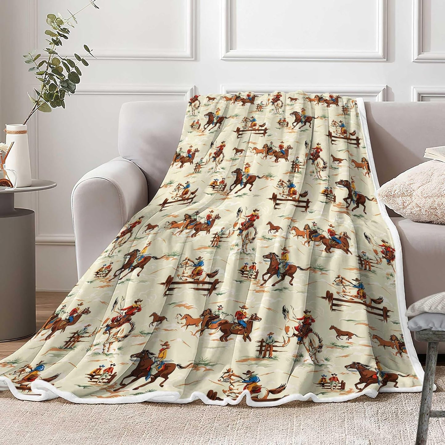 Western Cowboy Throw Blanket, Native American Boho Throw Blanket for Couch Sofa Bed, Warm Cozy Fleece Flannel Throws and Blankets Livingroom Bedroom Decor 50"x60"