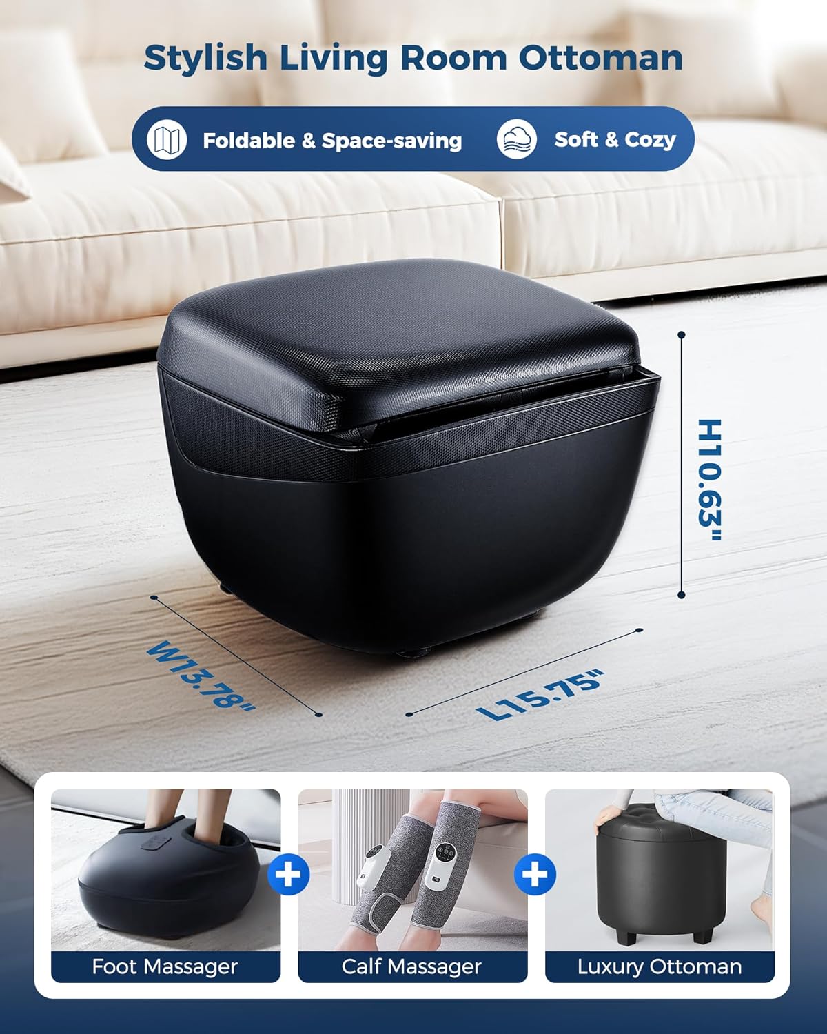 KNQZE 2 in 1 Shiatsu Foot and Calf Massager with Heat, Ottoman Foot Massager for Plantar Fasciitis, Neuropathy, Foot Pain Relief, FSA Eligible HSA Store, Birthday Gift for Women Man, Up to Men Size 14