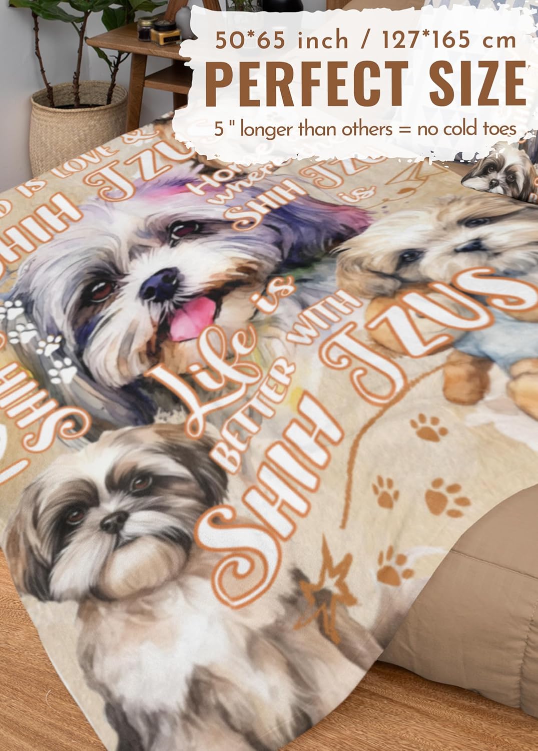 Shih Tzu Gifts for Women, Shih Tzu Flannel Blanket Throws for Dog Mom Dad, 50 x 65 inches, Perfect for Birthday Christmas Thanksgiving Mother's Day Father's Day
