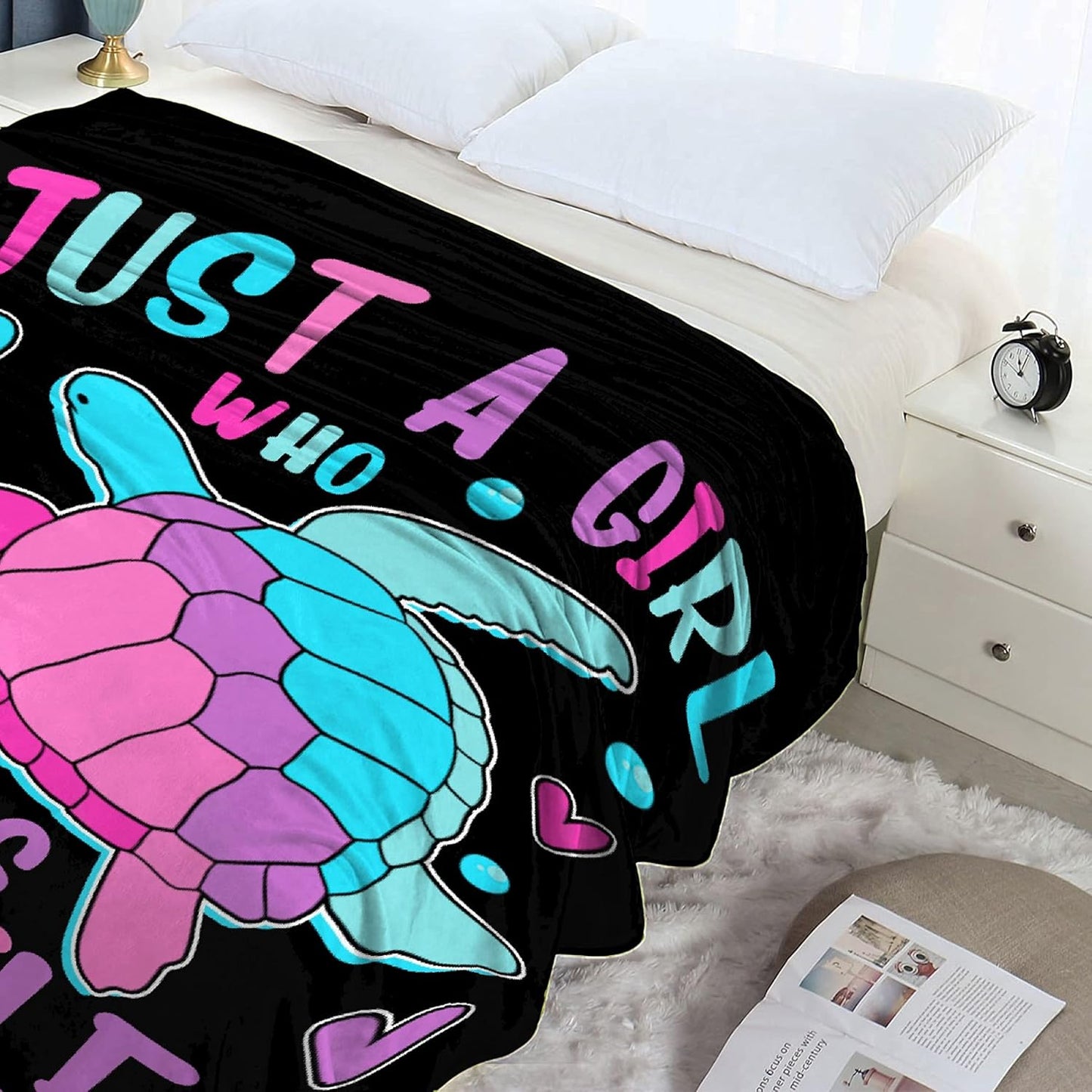 Just Girl Who Loves Turtles Blanket Soft Blankets and Throws Flannel Cozy Lightweight Quilt Gift Perfect for Bed Sofa Couch-80 x60 Large for Adult