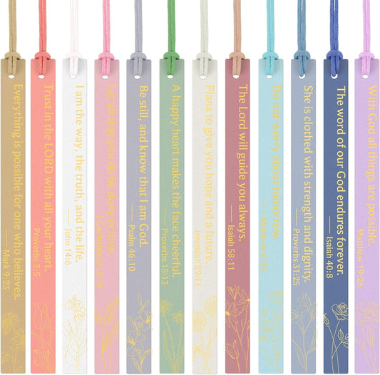 12Pcs Bible Bookmark, Christian Bookmarks for Women Leather Religious Mother's Day Gifts for Women Mom Kids Book Lovers Readers Students (Pastel)