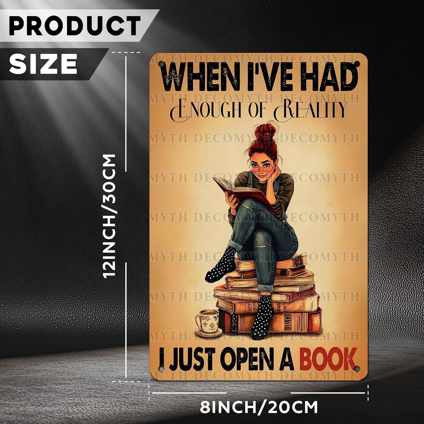 Woman Book Metal Tin Sign When I'Ve Had Enough Of Reality I Just Open A Book Vintage Tin Sign Library Study for Home Bar Pub Kitchen Garage Restaurant Wall Deocr 12 * 8inch