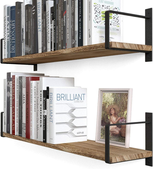 Wallniture Toledo Floating Shelves for Wall, Wall Shelf for Living Room Decor, Kitchen Organization, Bathroom Organizer, Bedrooom Shelves Burnt Set of 2