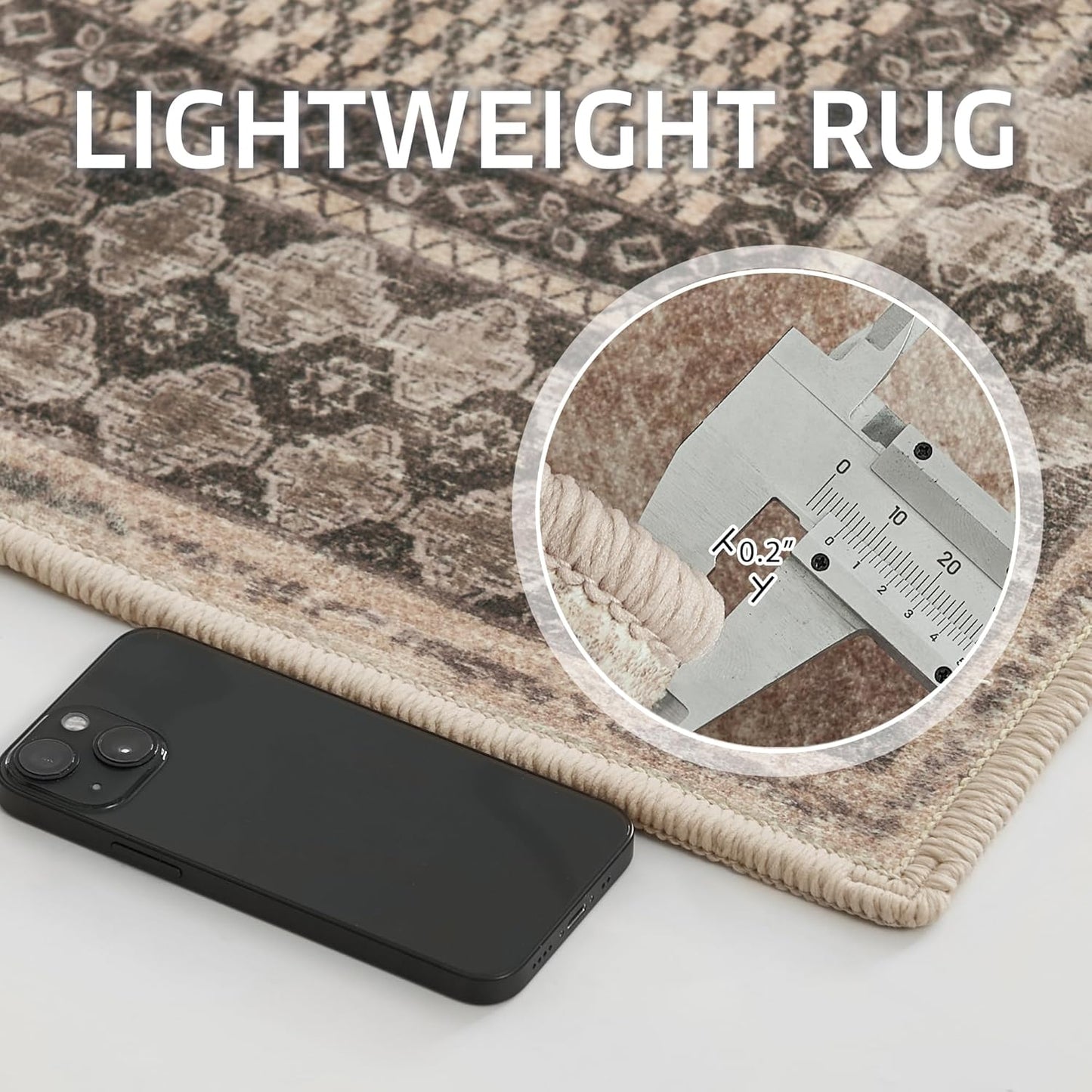 NICETOWN Machine Washable Faux Wool Rugs - 4x6 Area Rugs Ultra-Thin Carpet for Office, Study, Living Room Entryway with Non-Slip Backing, Distressed Large Carpet for Dining Room, Brown