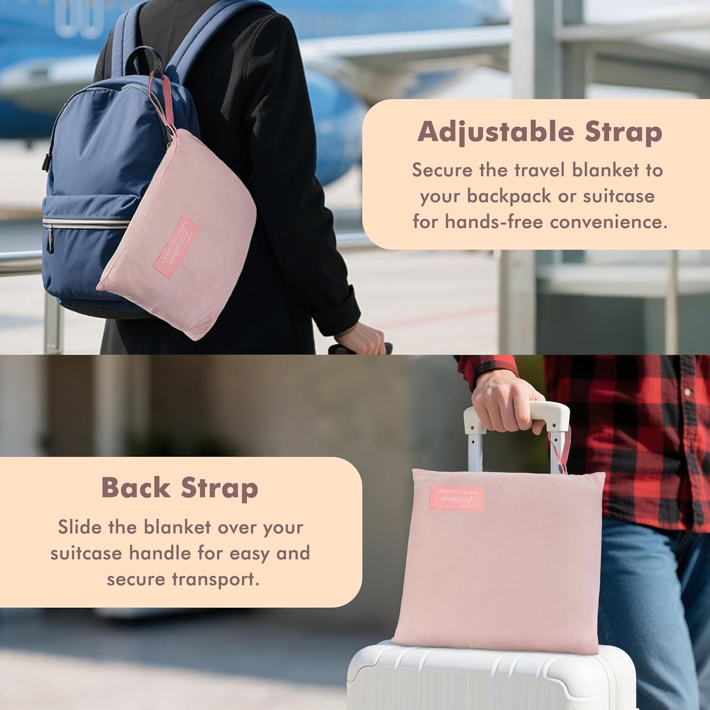Tirrinia Travel Blanket Airplane Office Poncho 4 in 1 Premium Cozy Fleece Portable Poncho Blankets with Built-in Bag, Pocket