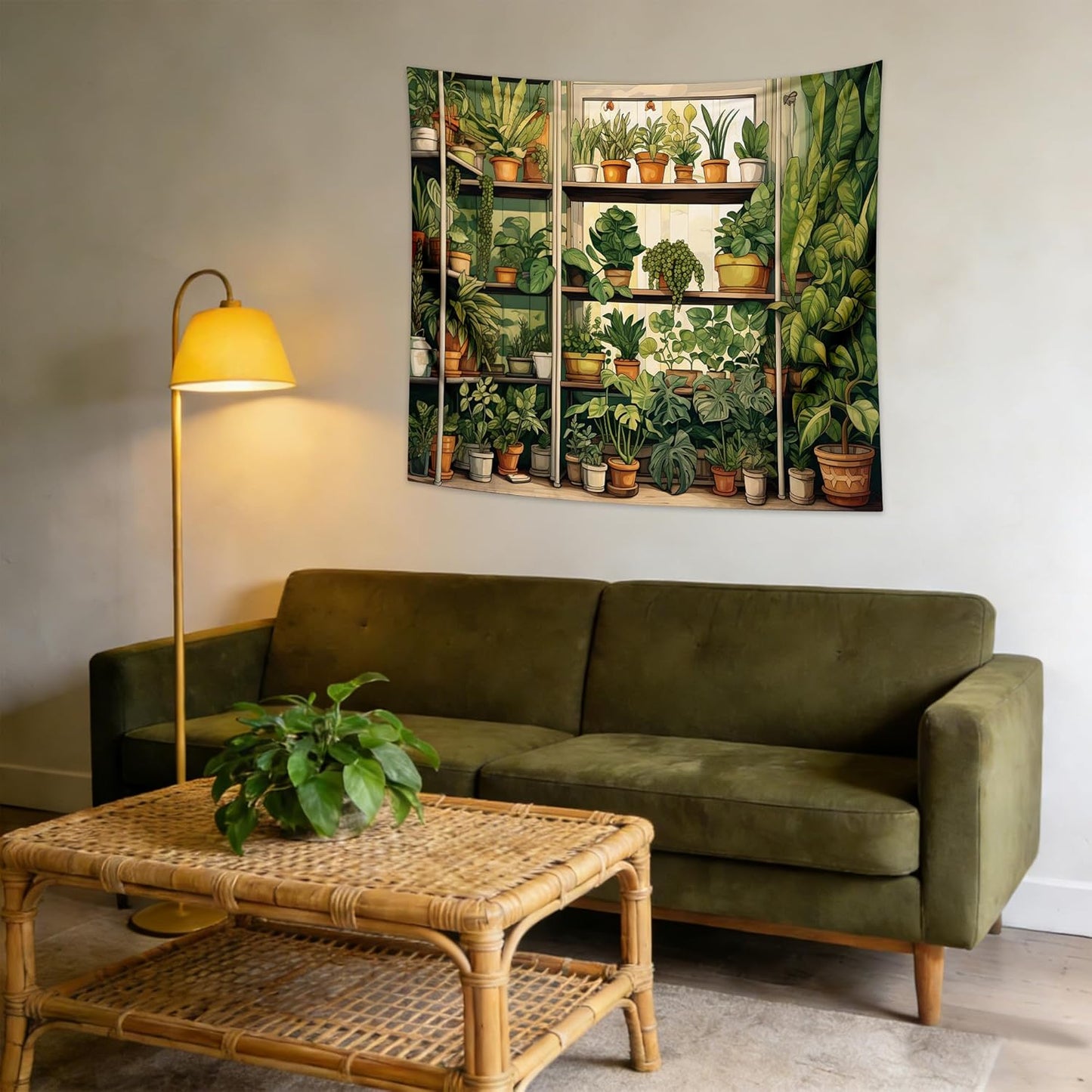 QGHOT Plant Tapestry Green Botanical Tapestry Wall Hanging Vintage Potted Tapestries for Bedroom Living Room Decor 60x50in