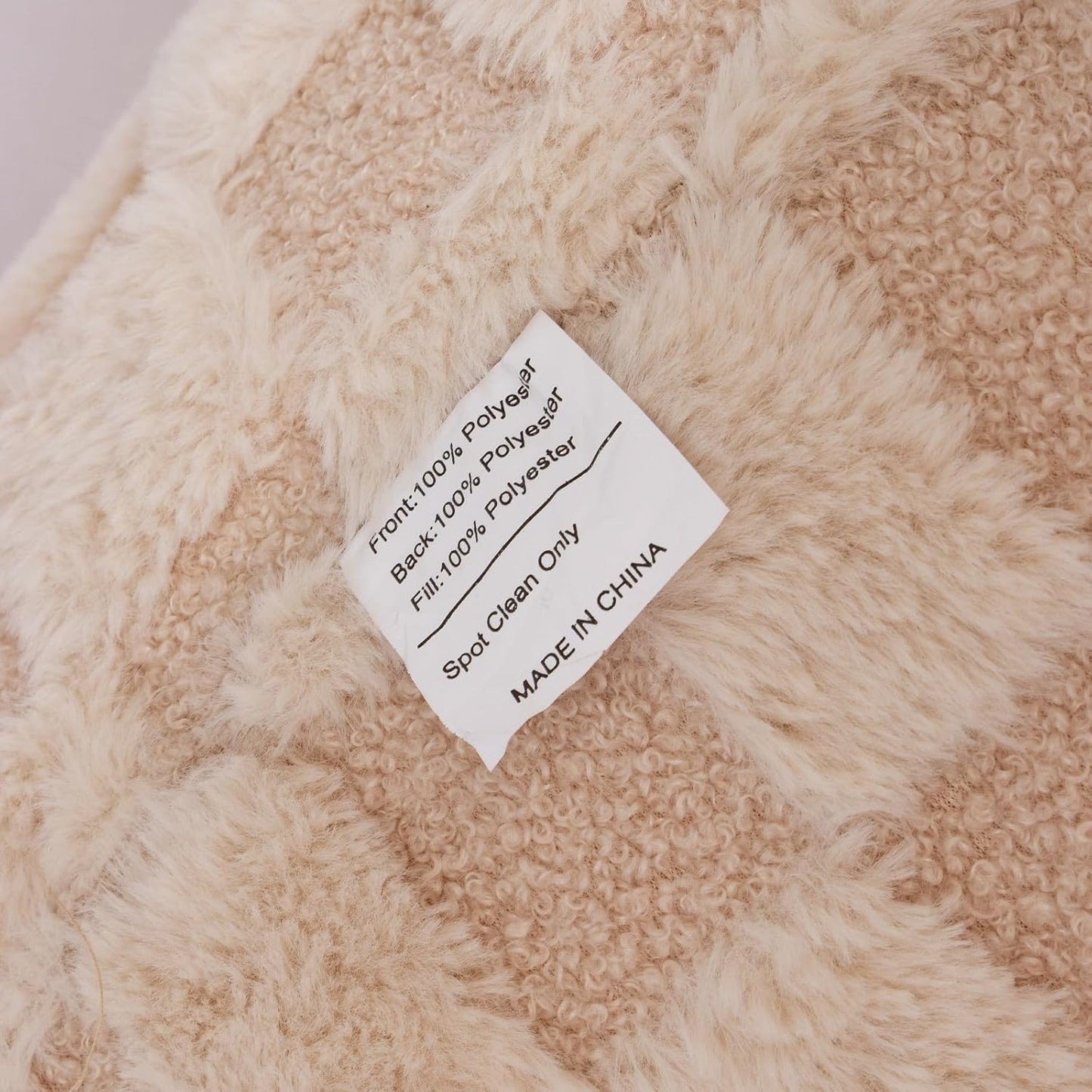 A Nice Night Faux Fur Reading Pillow,Checkered Fluffy Grid Plaid,Bed Wedge Pillow Large Adult Children Backrest with Arms for Bedrest,Beige