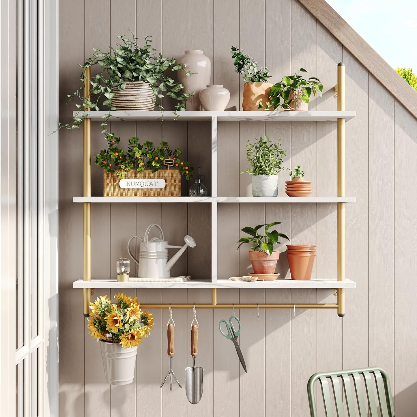 Bestier Kitchen Shelves Wall Mounted Floating Pipe Shelving 3 Tier 41.5" Coffee Bar Shelf with Holder Wall Display Storage Rack Kitchen Organization and Home Decor, White Faux Marble