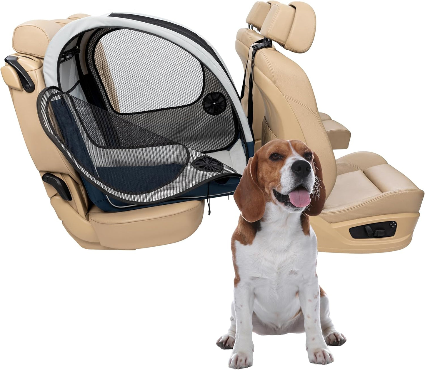 PetSafe Happy Ride Collapsible Travel Crate - Safe Travel Containment with Heavy Duty Aluminum Frame, Mesh Windows, Convenient Storage Pockets & Secure Seat Belt Access - Road Trip Crate