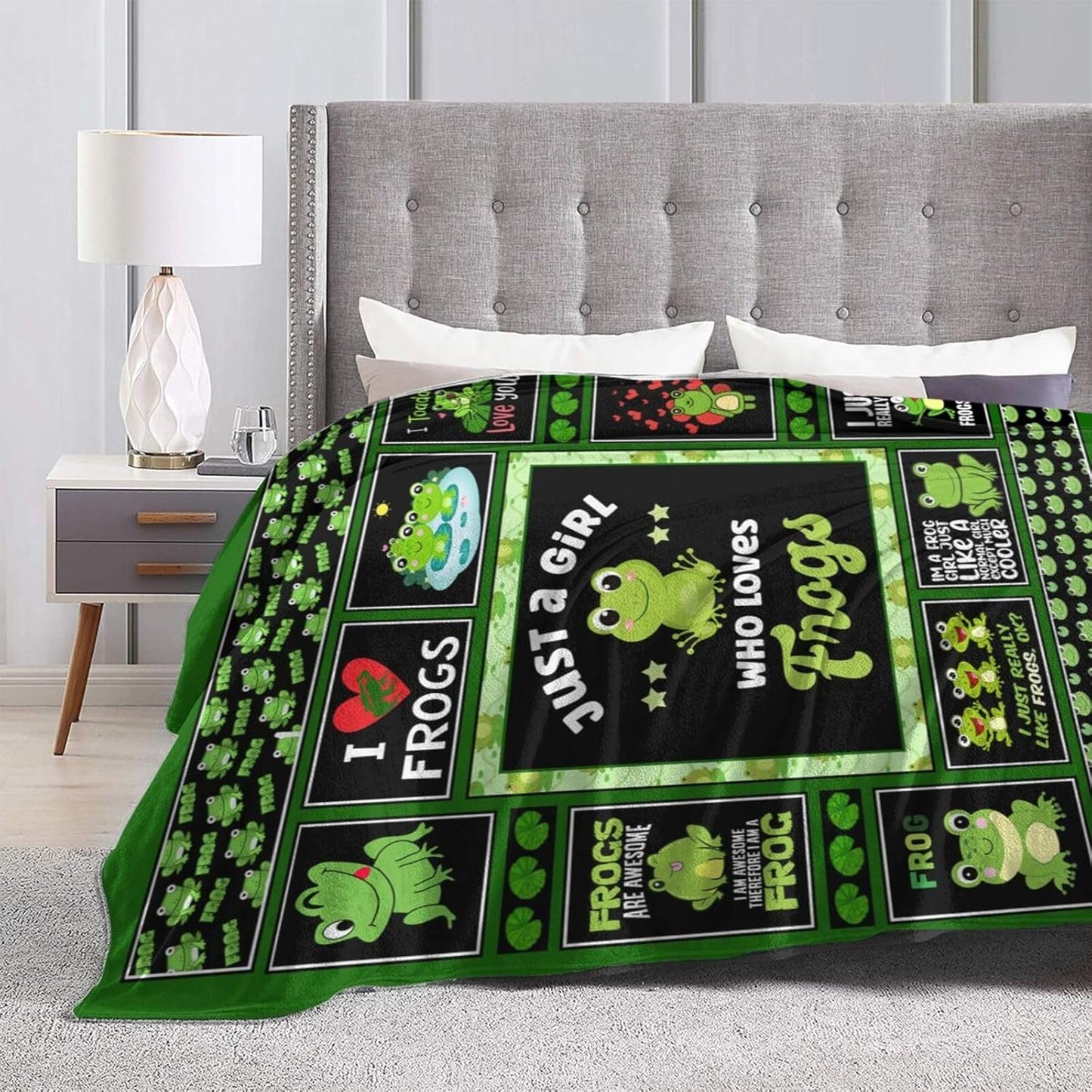 Just a Girl Who Loves Frogs Blanket Gifts for Girls Women Cute Frog Fleece Blankets Soft Warm Animal Throw Cozy Flannel Plush Stuff Throws for Kids Adults Bed Couch Bedding Decor 50"x40"