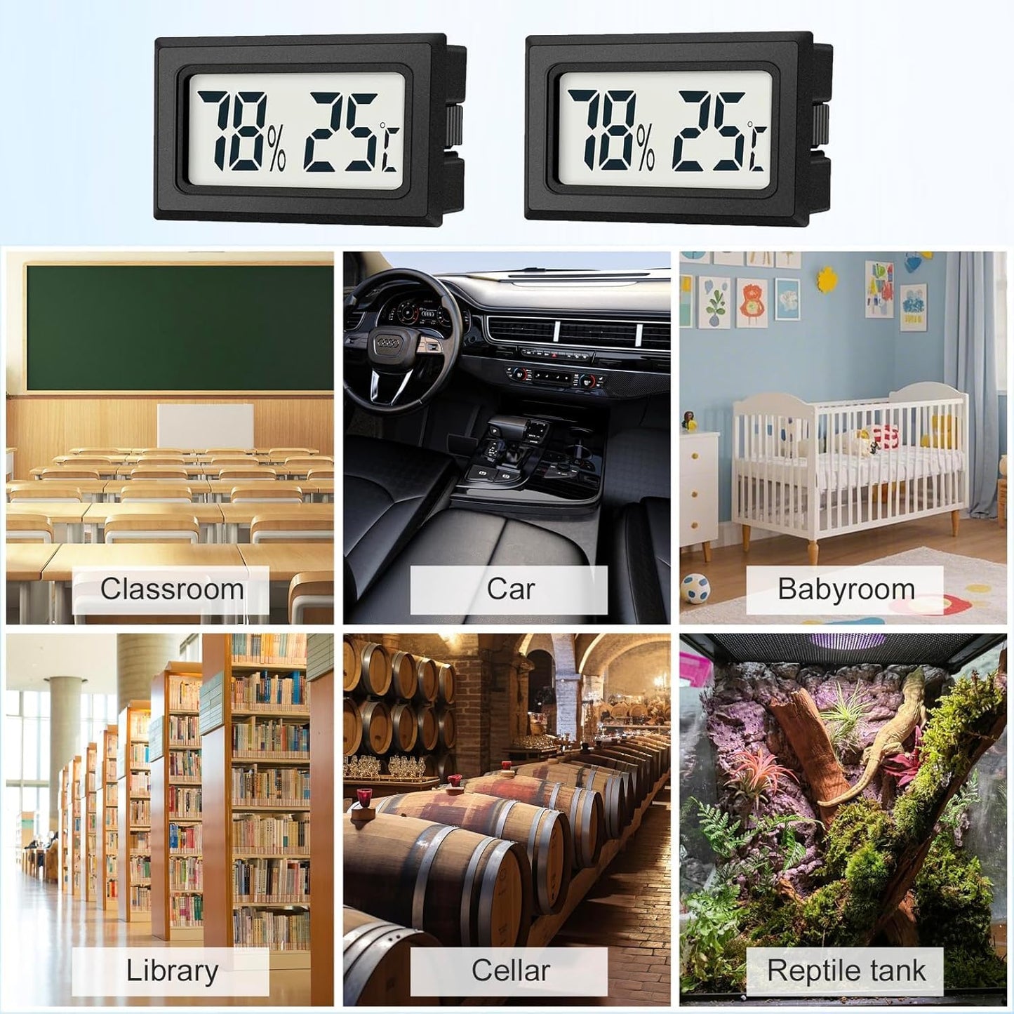 2 Pack Mini Digital Hygrometer Thermometer Gauge, Indoor Outdoor Temperature Humidity Meter for Humidifiers Greenhouse Reptile Plant Humidors, Large LCD Screen, Display in Fahrenheit (℉) (2)