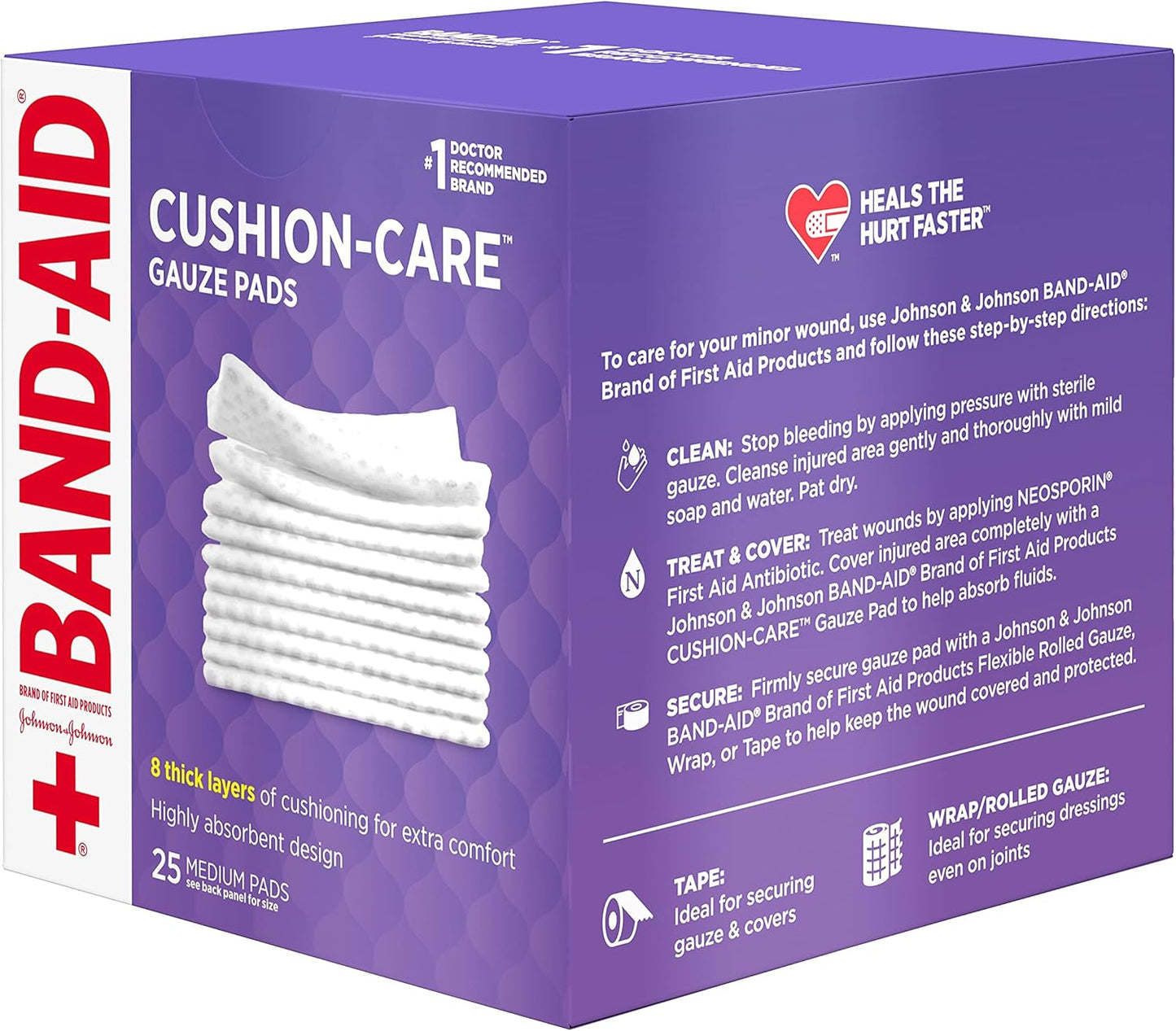 BAND-AID Brand Cushion Care Sterile Gauze Pads for Protection of Minor Cut, Scrapes & Burns, Non-Adhesive & Wound Care Dressing Pads, Medium Size, 3 inches x 3 inches, 25 ct