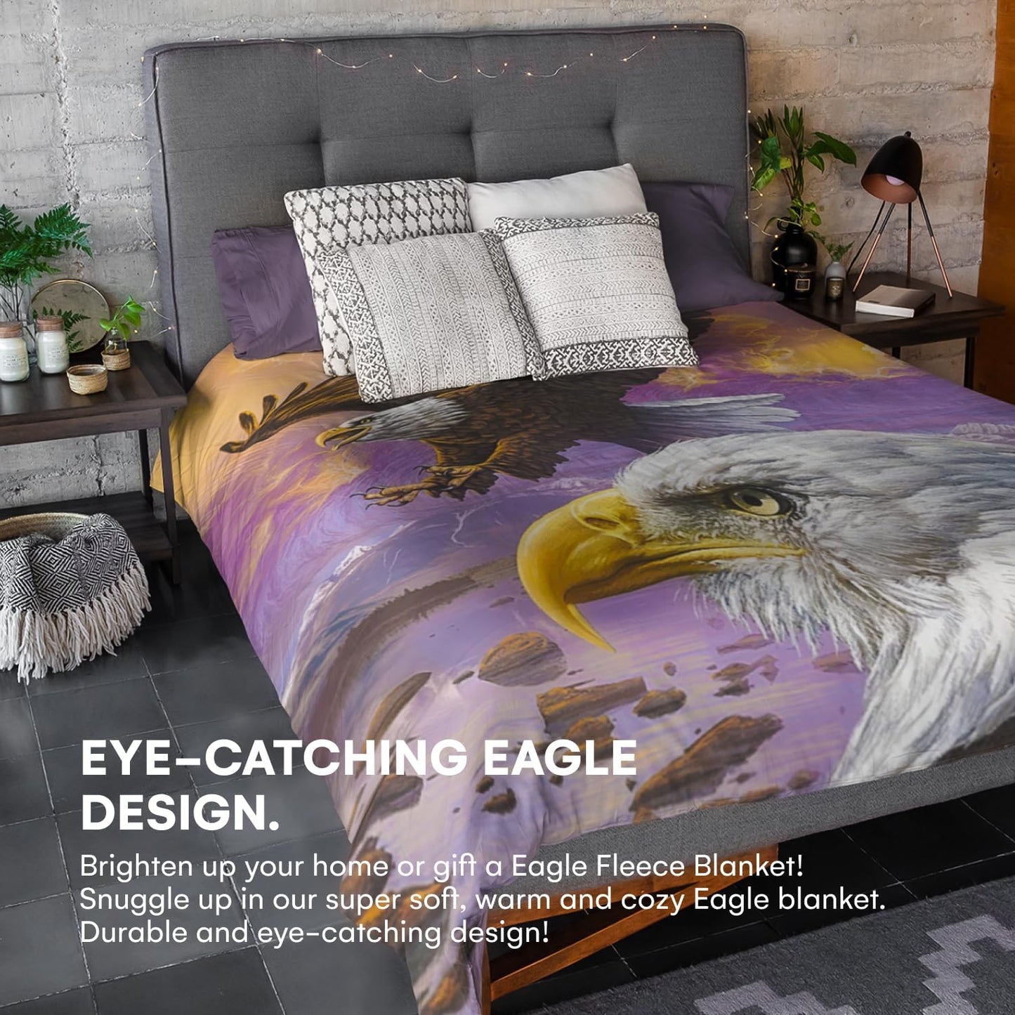 Dawhud Direct Eagle Fleece Throw Blanket, 50" x 60", Flying Eagle Print, Super Soft Plush, Unisex, Iii Eagle Clouds Color