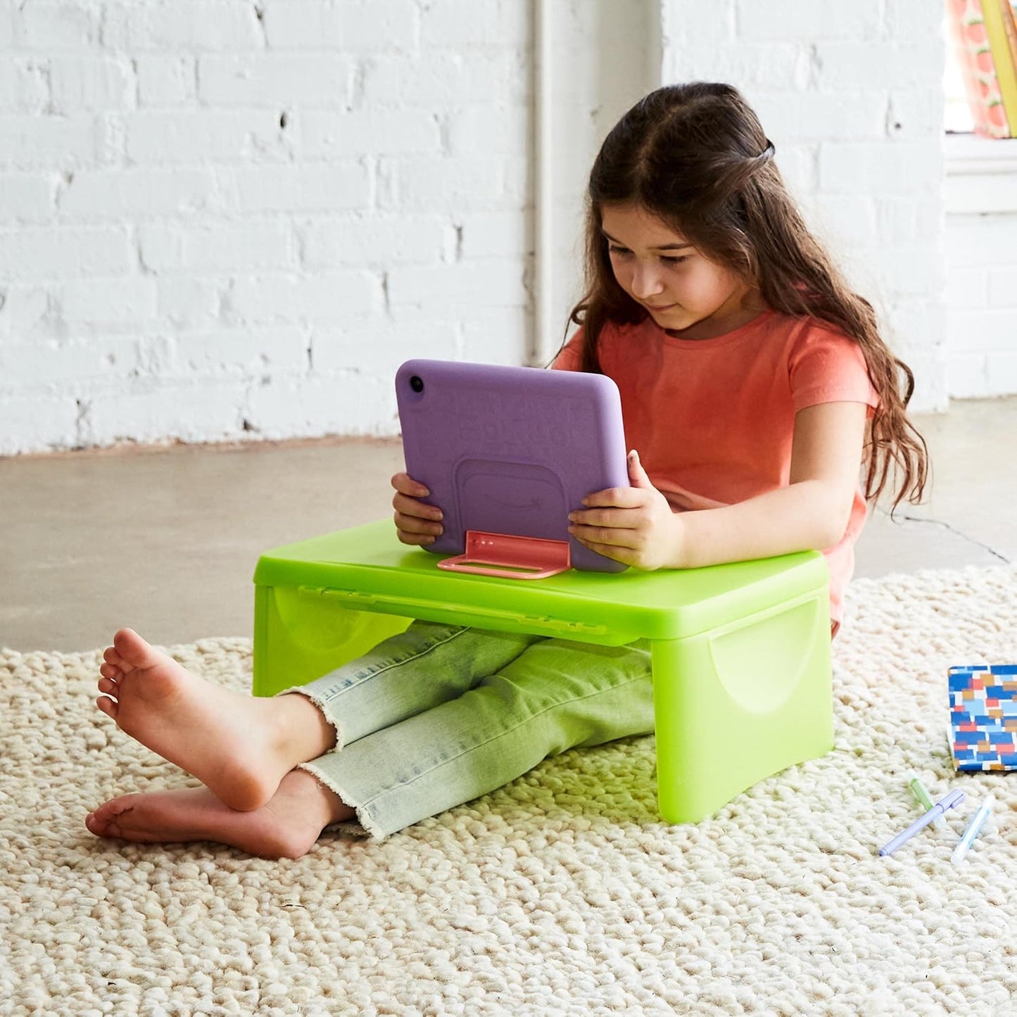 HearthSong Foldable Lap Desk for Kids with Storage - Ideal Floor Desk for Drawing, Studying, Portable Folding Travel Lap Table, Versatile Bed Desk & Lap Tray, Green