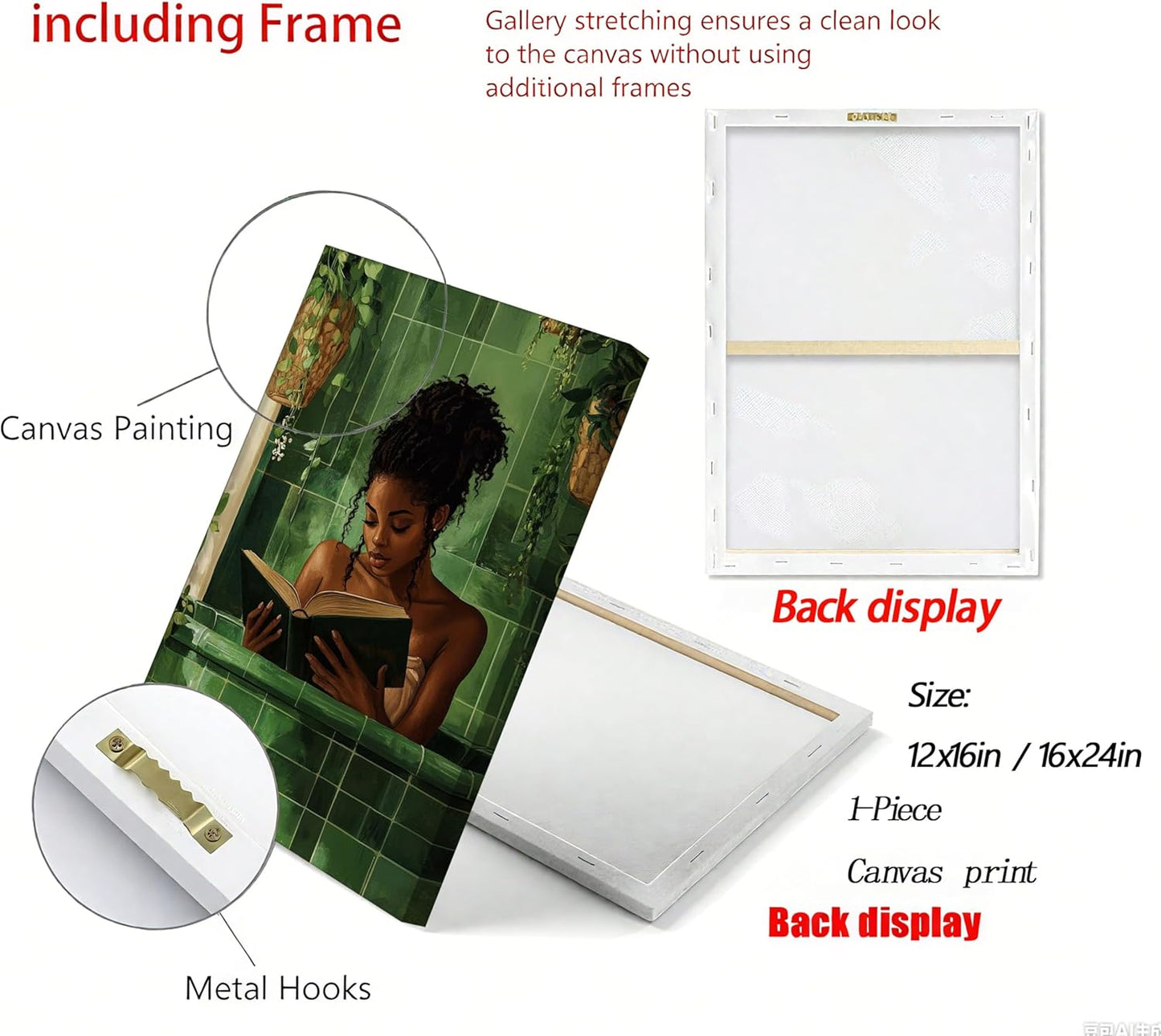 African American Woman Canvas Wall Art Black Girl Reading in the Bathroom Wall Art Picture Green Simplicity Black Woman Reading Poster Print for Study Bedroom Bathroom Artwork Home Decoration