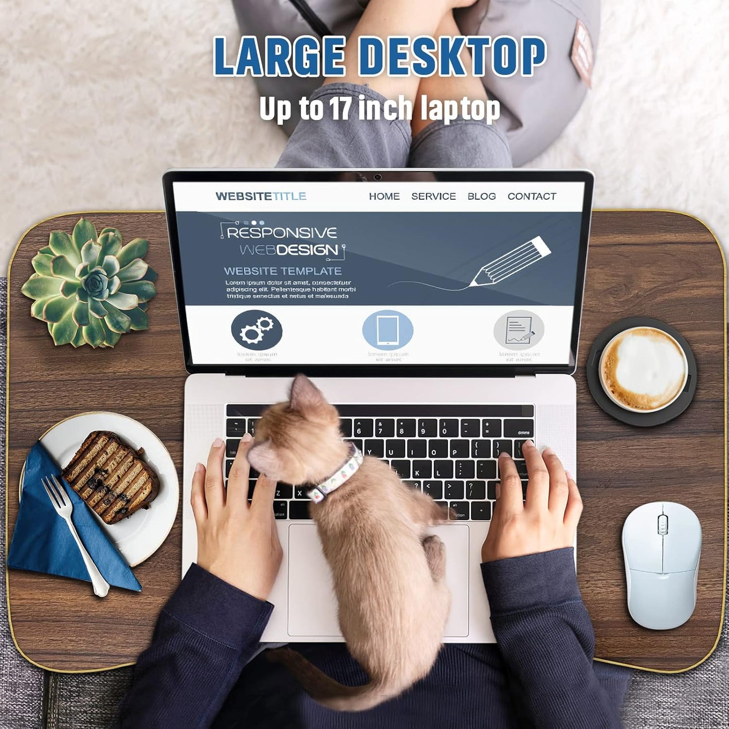 Zapuno Foldable Laptop Bed Table Multi-Function Lap Bed Tray Table with Storage Drawer and Water Bottle Holder, Serving Tray Dining Table with Slot for Eating, Working on Bed/Couch/Sofa