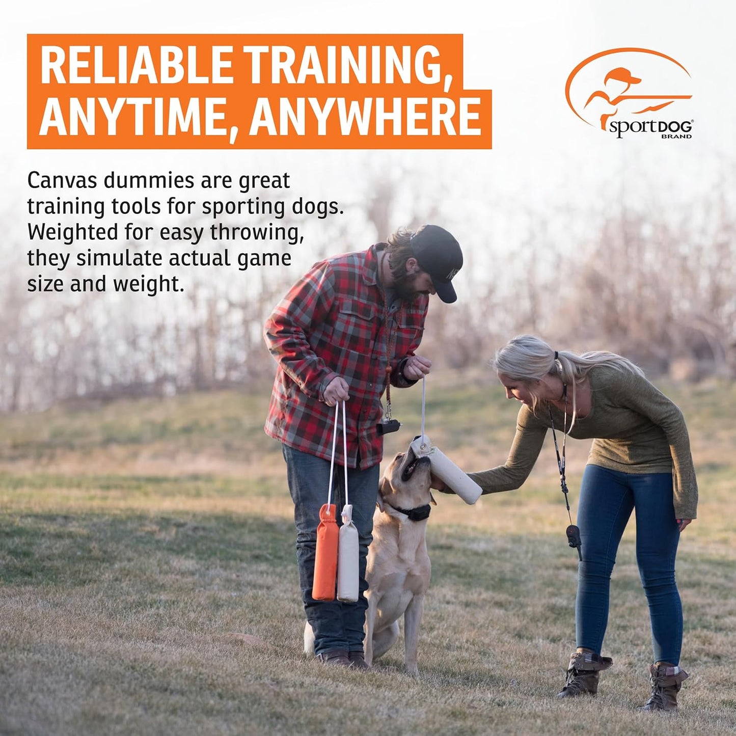 SportDOG Canvas Dummies - Hunting Dog Training Tool - Game Scent Absorber - Water-Ready Bumper - Durable Field Dummy - Weighted Toy - Puppy Size - 2.25" W X 8.5" L - Orange