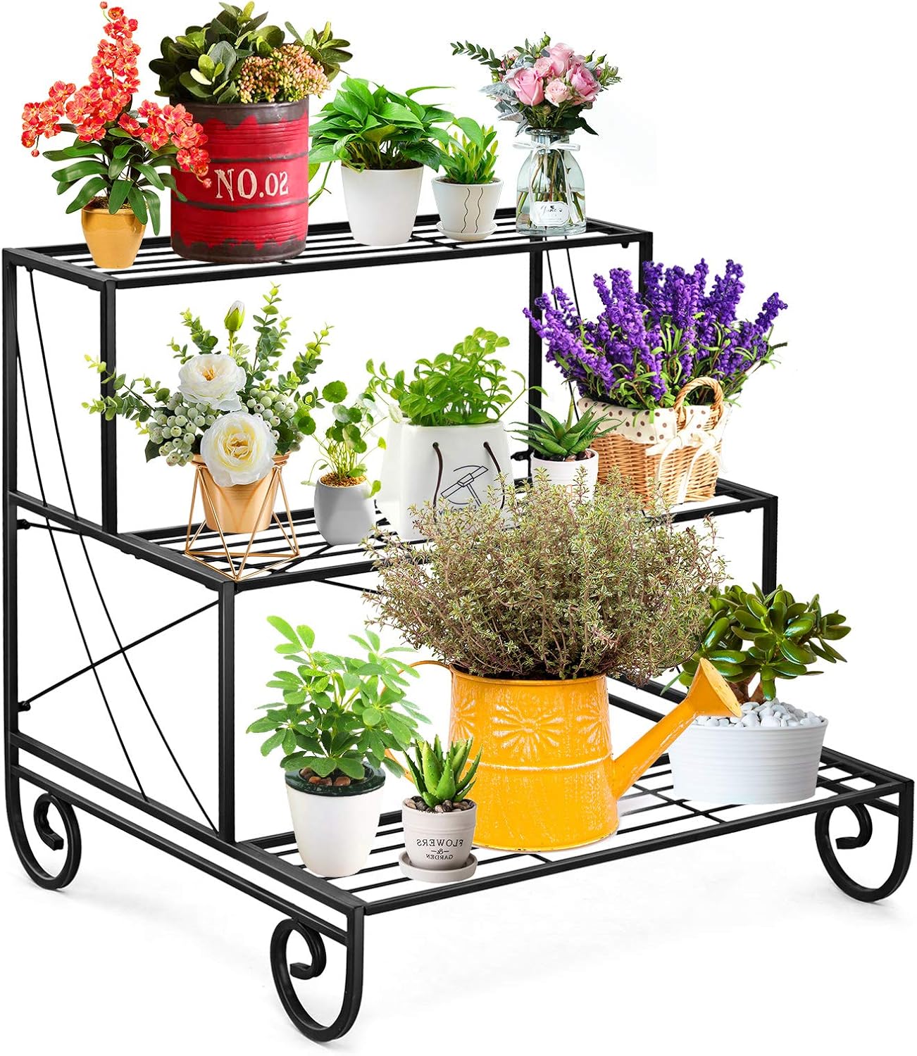 Giantex Tiered Plant Stand Outdoor, 3 Tier Metal Plant Stands for Multiple Plants w/ Curved Legs, Garden Shelf Flower Pot Holder Storage Organizer Rack for Indoor Outdoor Garden Balcony Porch