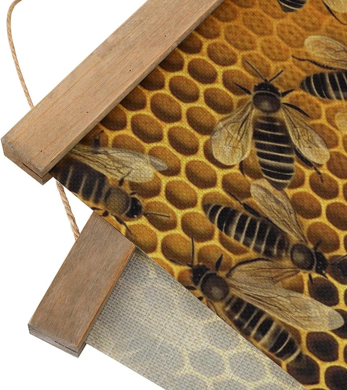 Vintage Bees on Hive Poster with Wooden Frame Personalized Linen Hanging Scroll Painting Rustic Wall Hanging Illustrative Modern Artwork Decor for Home Living Room Bedroom Office