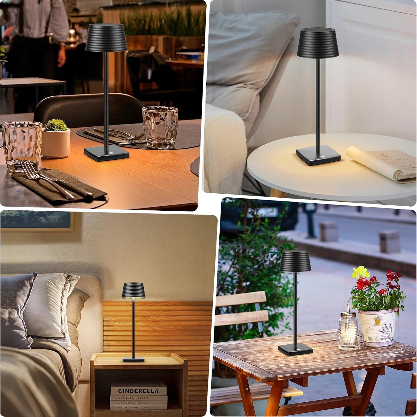2Pack Cordless Table Lamps Rechargeable,Battery 6000mAh LED Portable Lights for Outdoor/Patio/Restaurant/Indoor Desk Lamp - IP54 Waterproof 3 Colors Stepless Dimming (2pack Black)