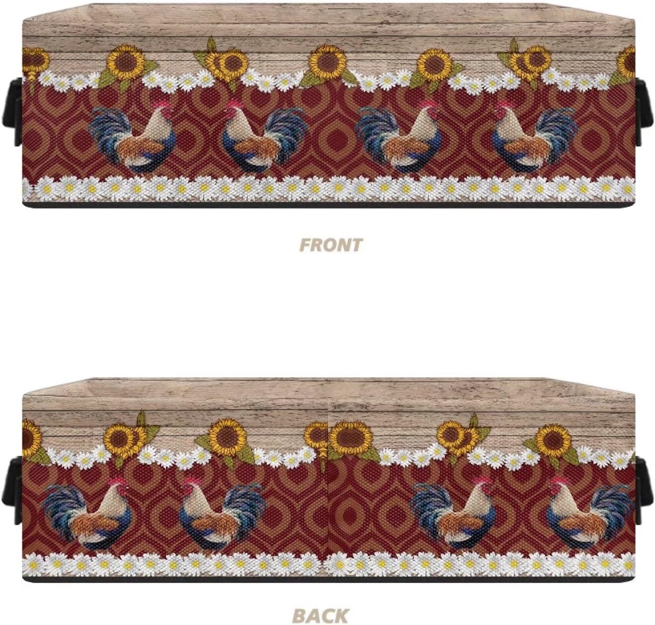 Storage Bins for Shelves, Rooster Storage Basket with 2 Handles, Decorative Fabric Closet Organizers and Storage for Organizing Home, Office, Dormitory, 13.9x7.1x4.4 Inches