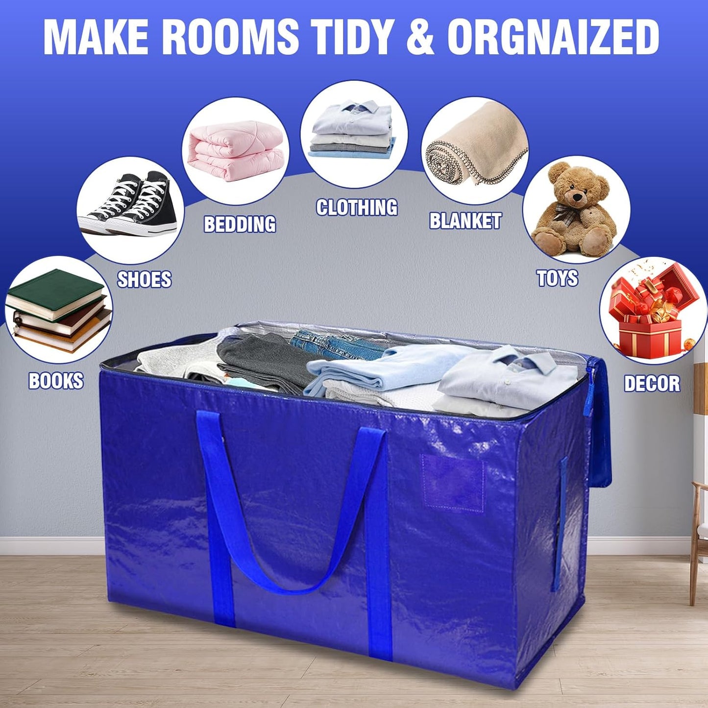Large Moving Bags with Zippers and Handles, Heavy Duty Storage Bags(6 pcs)