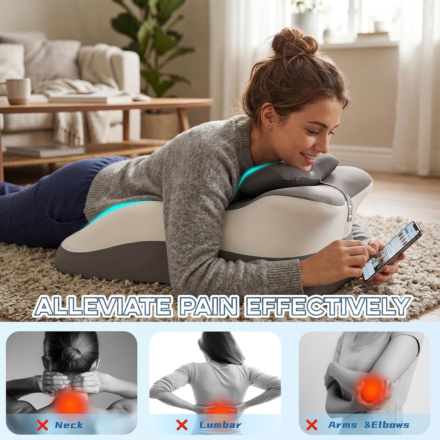 Memory Foam Ergonomic Reading Pillow for Bed, Multi-Position Support Pillow for Reading in Bed, Prone Sleeping, Lumbar & Leg Support, Helps Relieve Back Pain, Acid Reflux, with Removable Cover