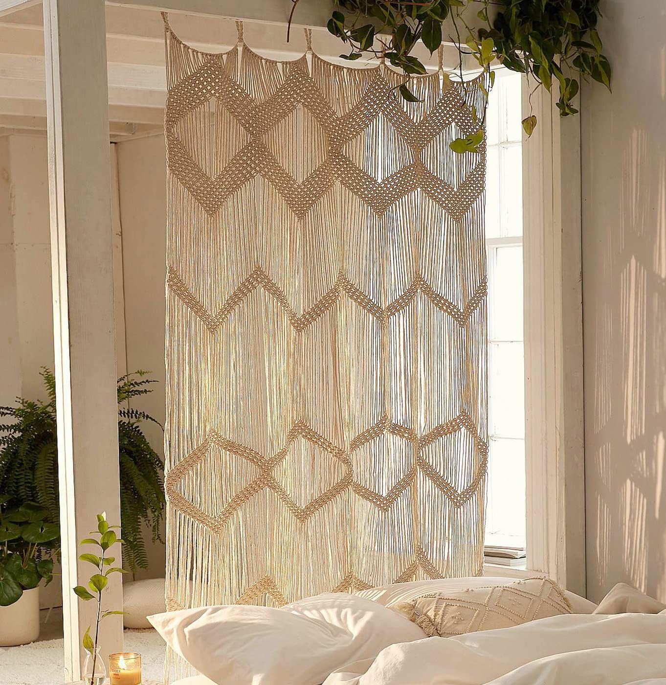 Flber Macrame Curtain Window Macrame Room Divider Doorway Curtain Boho Macrame Wall Hanging Living Room Bedroom Decor 42" W x 75" H