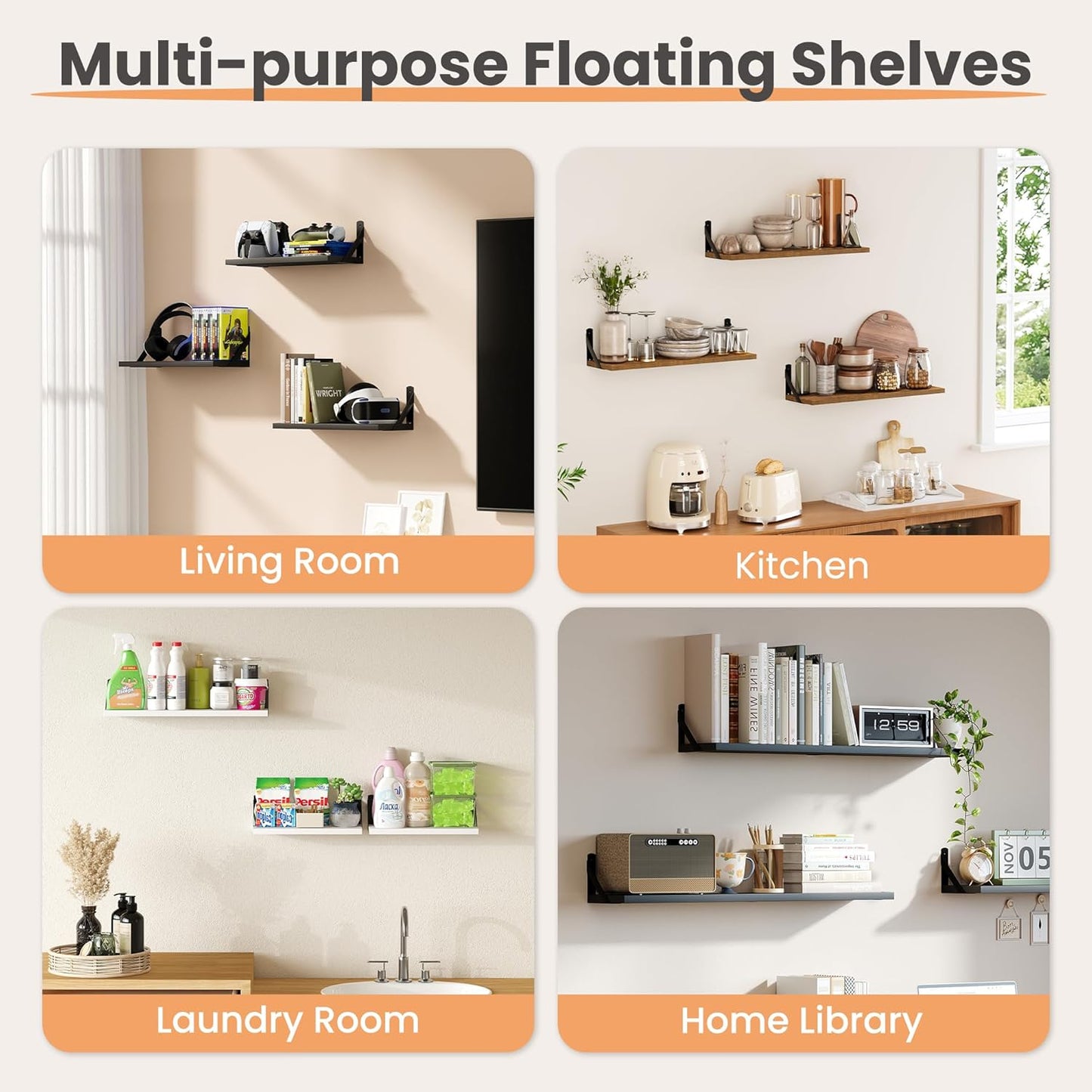upsimples 15.7 Inches Floating Book Shelves for Wall, Wood Shelves for Living Room, Bathroom, Bedroom, Kitchen Storage and Decoration, White