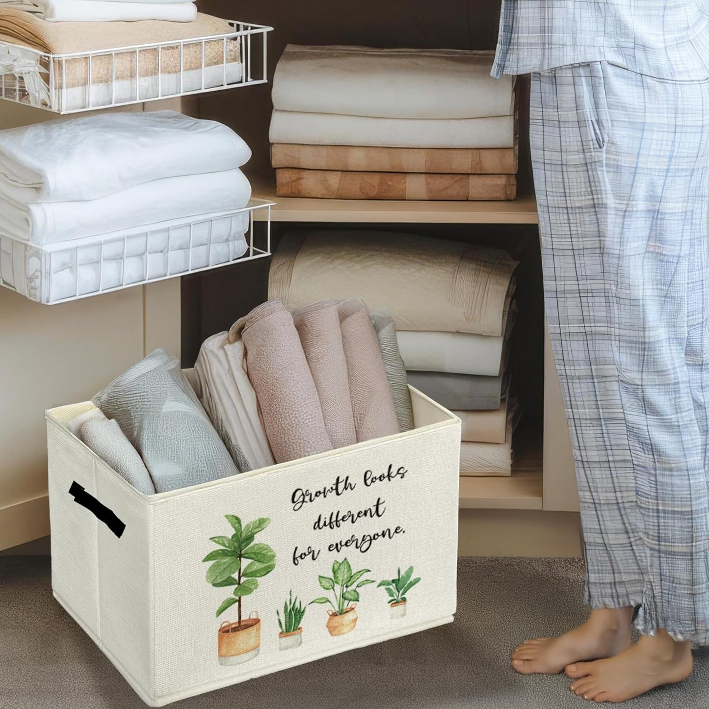 Inspirational Storage Bins & Boxes with Handles, Mental Health Foldable Basket for Organizing, Growth Mindset Positive Collapsible Storage Basket for Kids Bedroom Bathroom Clothes Toys Books