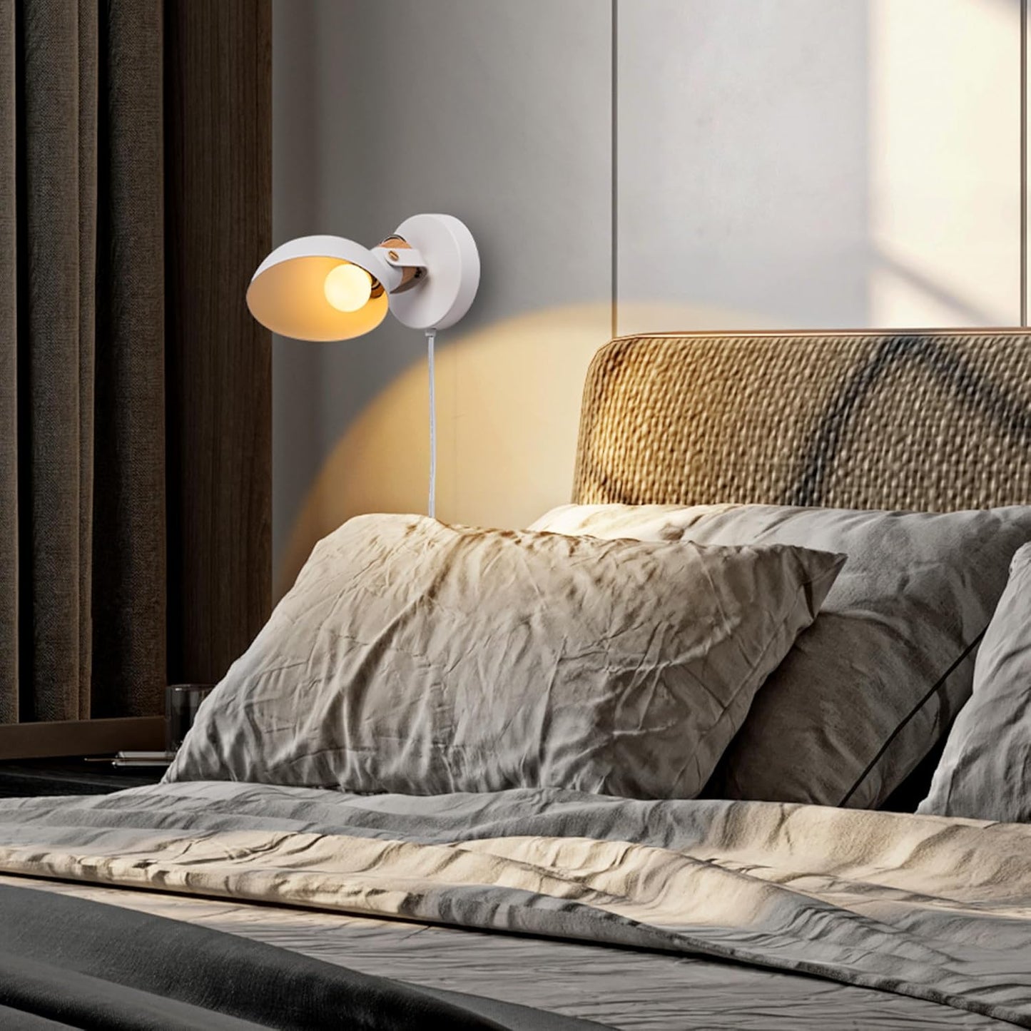 Aisilan Modern Wall Sconce with Plug in Cord and On Off Switch 5W E12 Bulb Matte White Swivel Wall Light for Bedside Living Room Corridor Hotel 3000k White