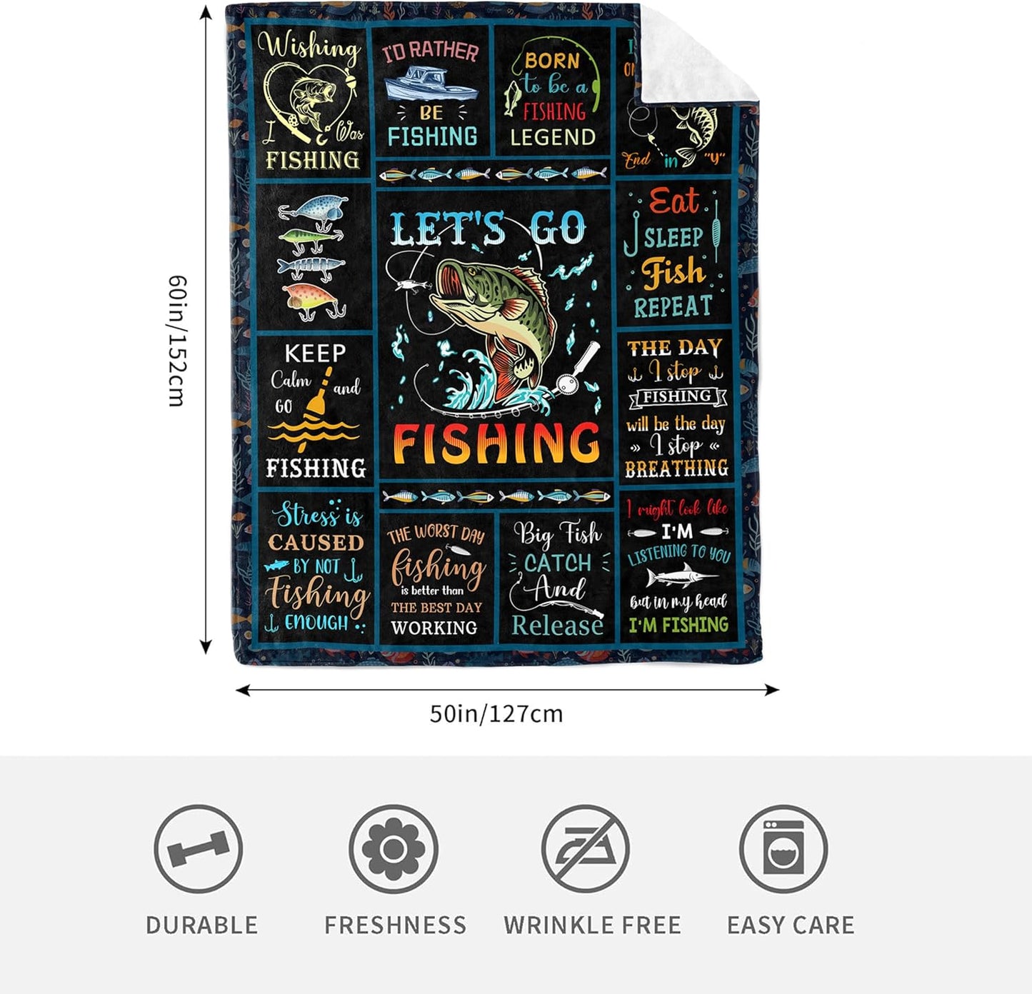Fishing Gifts for Men, Fishing Gifts for Boys/Women, Mens Fly Fishings Lover Gift Blanket 60” x 50”, Gift for Fisherman