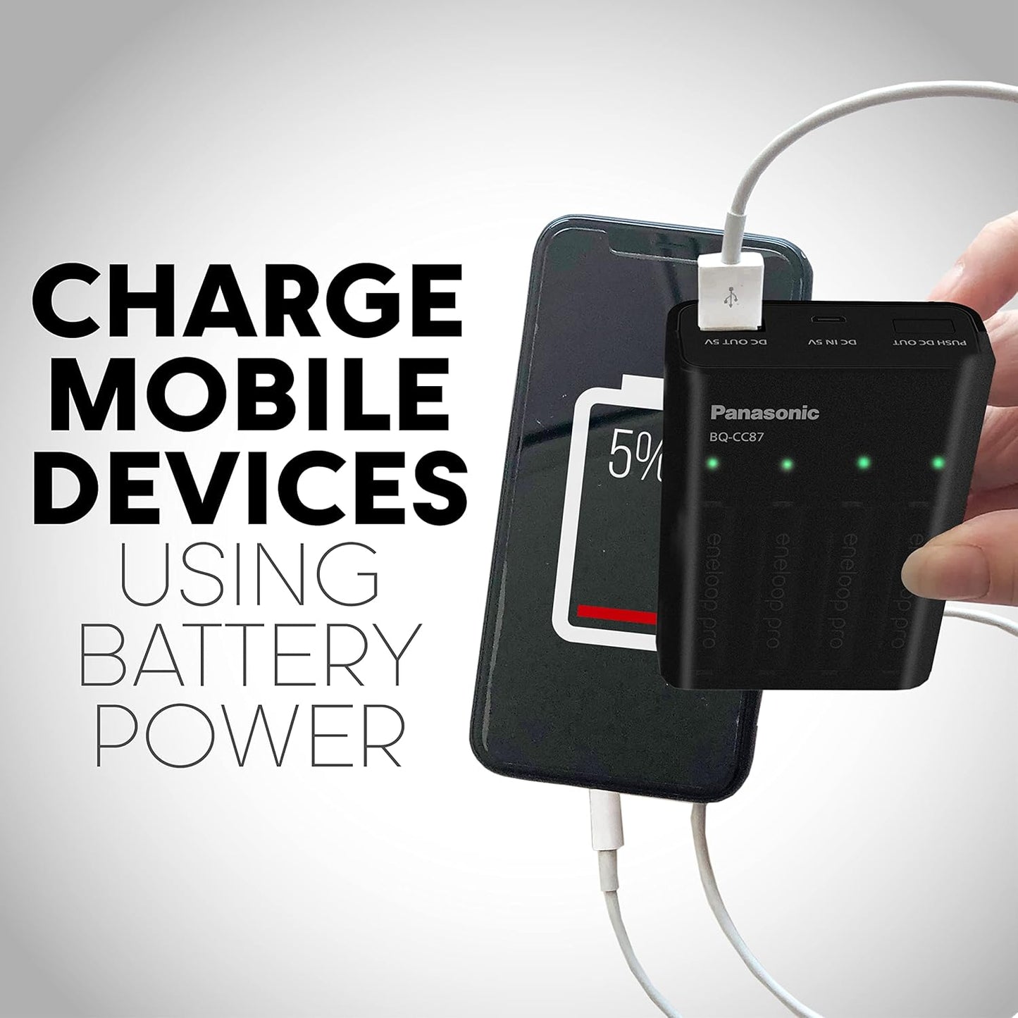 Panasonic K-KJ87K3A4BA Individual Battery Charger with Portable Charging Technology and 4AAA Eneloop Pro Rechargeable Batteries, Black