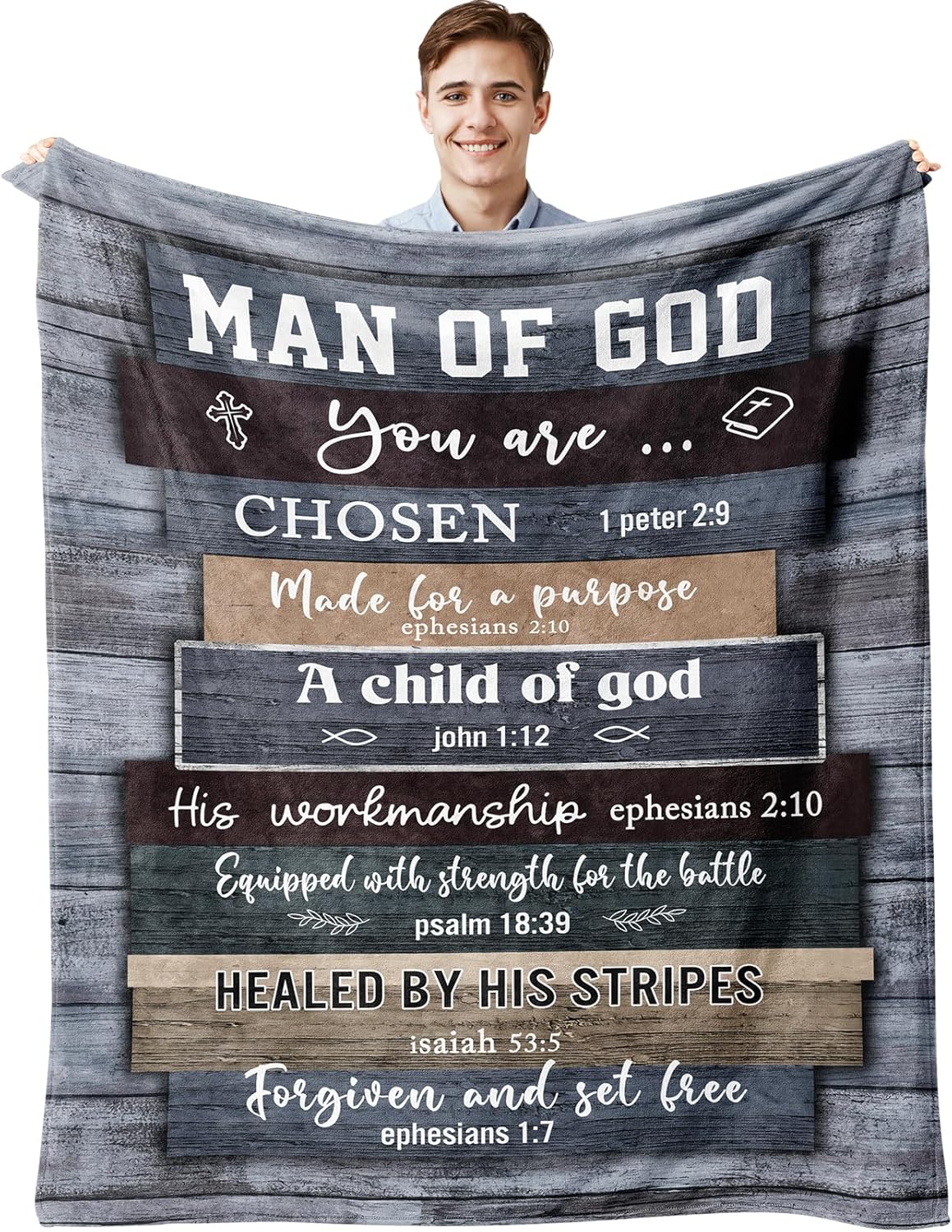 Christian Gifts for Men, Christian Gift Blanket 40"x50", Religious Gifts for Men, Catholic Gifts, Bible Gifts, Spiritual Gifts, Inspirational Gifts, Encouragement Birthday Gifts for Men of God
