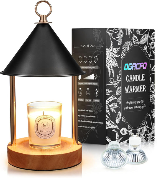 Candle Warmer Lamp with Timer and Dimmable, Birthday Gifts Women Mom, Flameless Wax Warmer with Anti-Scald Bi Metal Shade for Jar Candles, Includes 2 Bulbs, Home Decor (Black)