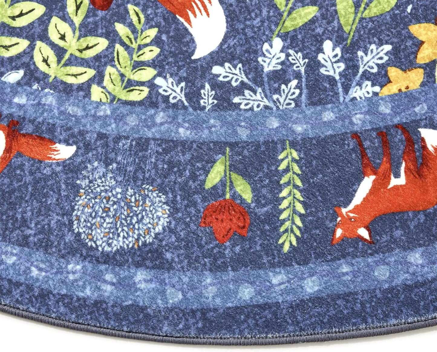 Cute Woodland Forest Living Room Rug Vibrant Blue Botanical Floral 8x10 Area Rug Washable, Whimsical Nature Animals Kids Rug Boho Vintage Aesthetic Carpet for Nursery Dining Room Entryway Bedroom
