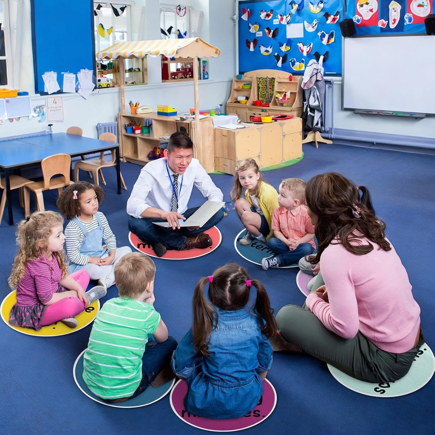 OBUSATT 12Pcs Carpet Circle Seats 15 Inch Positive Affirmations Round Classroom Rug Non Slip Floor Cushions Mat for Back to School Nursery Learning Calming Corner Playing Areas Decor(Positive Mindset)