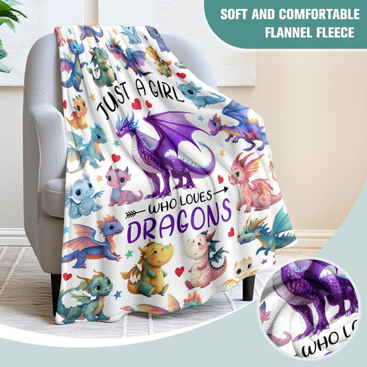 Jekeno Dragon Blanket Gifts for Girls Just A Girl Who Loves Dragon Gifts Cozy Reading Blanket for Bed Couch Room Decor(50x60 Inch)
