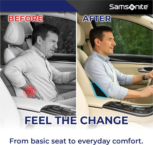 Samsonite Ergonomic Lumbar Support Pillow for Office Chair and Car Seat - Memory Foam Back Support Lumbar Pillow Premium Cushion Chair Support for Lower Back Pain Relief and Versatile Use (Black)