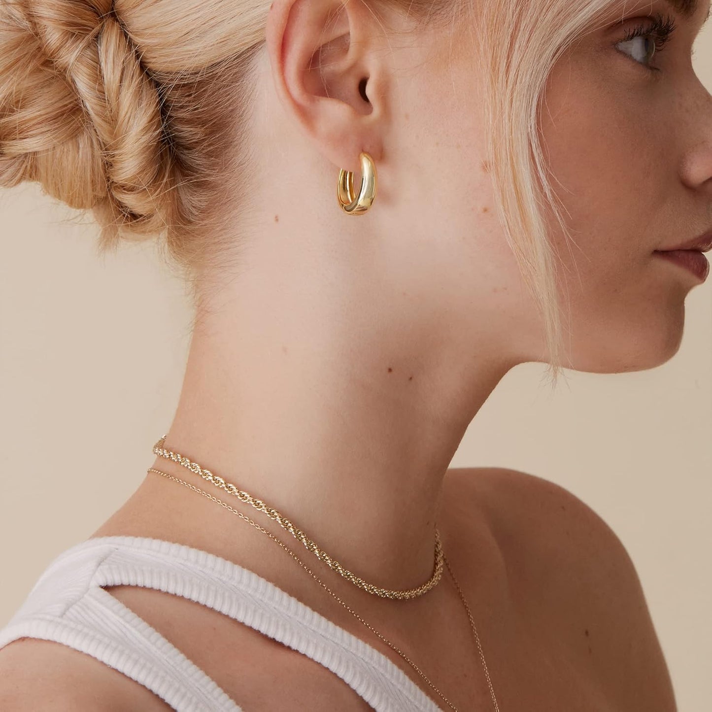 PAVOI 14K Gold Plated 925 Sterling Silver Post Small Chunky Hoops Earrings | Thick Lightweight Gold Hoop Earrings for Women
